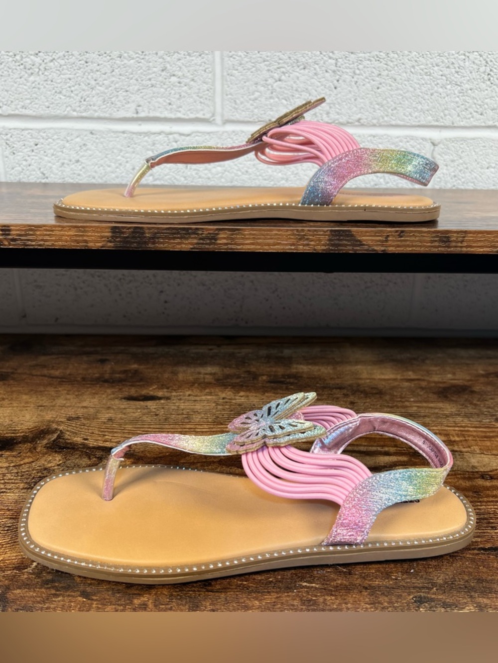 Steve Madden Sandals Butterfly Rainbow Sparkle JCaptive Thong Toe Sling Back 5 - Picture 3 of 10